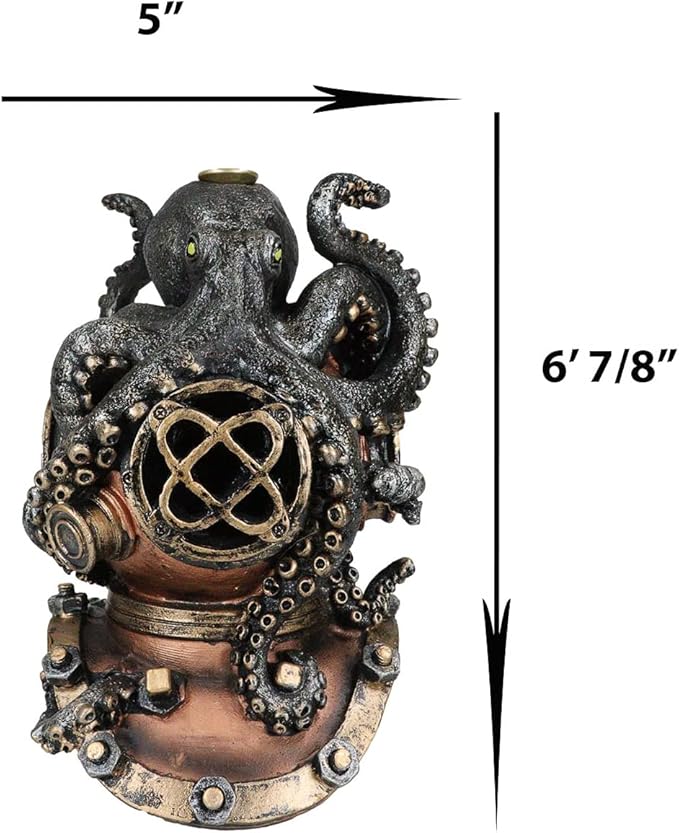 Ebros Gift Nautical Ocean Marine Octopus Kraken Smothering A Steampunk Divers Helmet Incense Cone Burner Holder Resin Statue Sea Cthulhu Giant Octopuses Themed Decorative Figurine