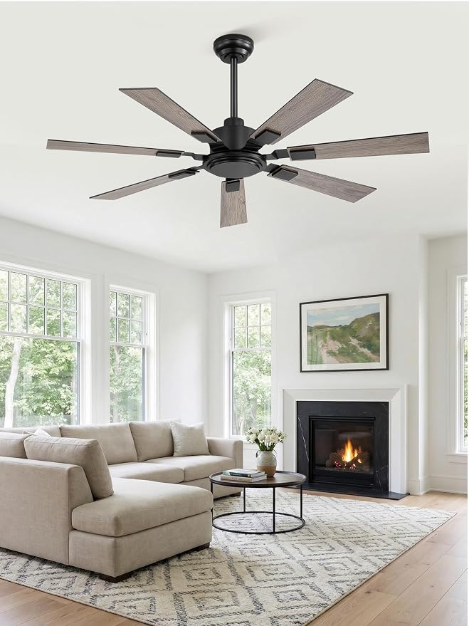 ZMISHIBO 52“ Ceiling Fans No Light with Remote, Black Modern Ceiling Fan Without Light, Quiet Reversible DC Motor, 6 Speeds, 7 Blades Indoor/Outdoor Ceiling Fan for Living Room Bedroom Patio Garage