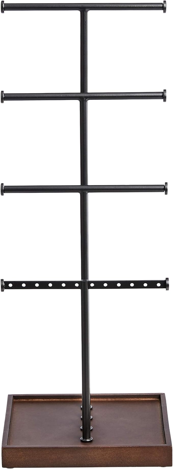 Amazon Basics Four-Tier Jewelry Organizer Tree Stand, Necklace Earring Bracelet Holder with Ring Storage, Walnut/Black