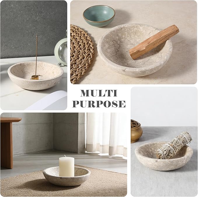 Koville Natural Marble Incense Holder, Incense Holder for Sticks with 9 Holes, Handmade Incense Burner Ash Catcher for Meditation Yoga SPA, Balsam Fir/Palo Santo/Sage/Cone (RoyalBeige)