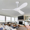 Ceiling Fans without Lights, 52 Inch Ceiling Fans no Lights with Remote Control, 3 Solid Wood Blades， Indoor Outdoor Ceiling Fan for Living Room Patios Bedroom Kitchen (White Blades)