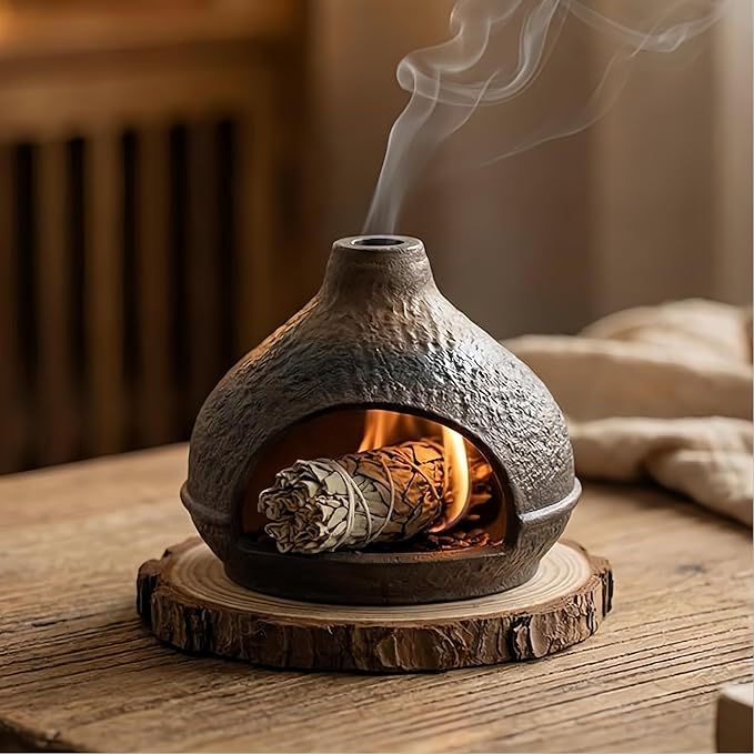 Handmade Ceramic Palo Santo Holder – Suitable for Burning Sage & Palo Santo - Mini Chimenea-Style Burner, an Incense Burner for Spiritual Meditation, Yoga or Home Decoration