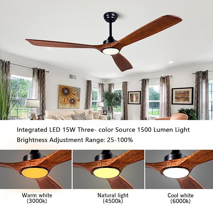 60'' Solid Wood 3Blades Ceiling Fan Light DC Motor APP Remote 3CCT Dimmable | walnut solid wood blades, pure copper quiet dc inverter motor, remote & app control,3cct dimmable led light,indoor farmhouse