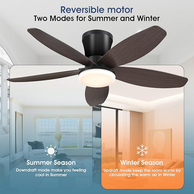 Surtime Ceiling Fans with Lights-36 Low Profile Ceiling Fan with Light and Remote/APP Control,Flush Mount,DC Reversible,LED Dimmable Modern Ceiling Fans for Bedroom,Indoor/Outdoor Patio Use(Brown)