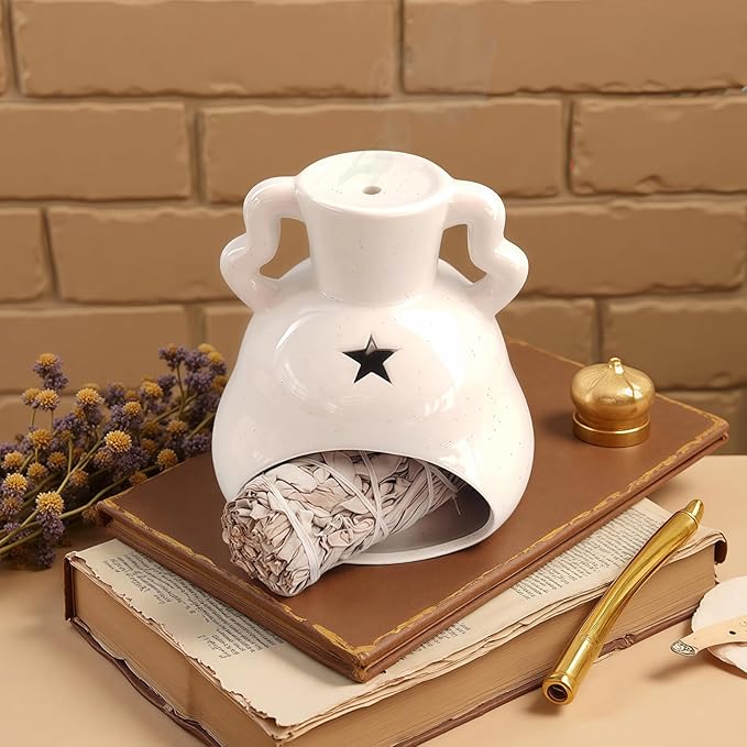 Handmade Ceramic Palo Santo Holder – Suitable for Burning Sage & Palo Santo - Mini Chimenea-Style Burner, an Incense Burner for Spiritual Meditation, Yoga or Home Decoration