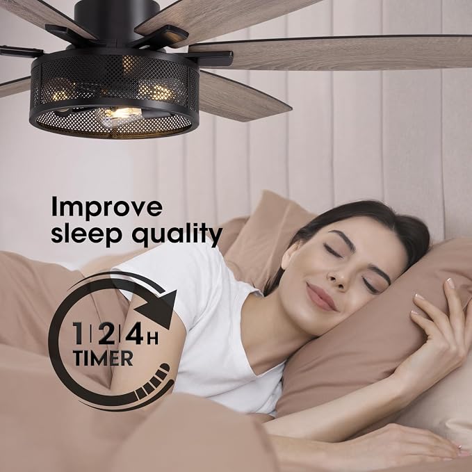 LuminFan 60 Inch Ceiling Fans with Lights and Remote Control, Farmhouse Ceiling Fan for Bedroom Living Room and Patio, Black Caged Ceiling Fan for Indoor and Outdoor