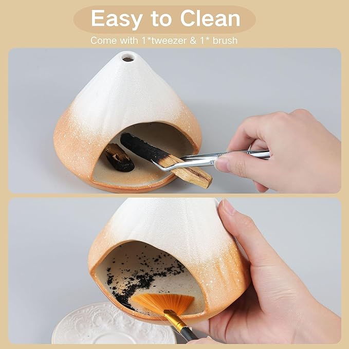 Chiminea Palo Santo Holder Sage Burner, Ceramic Incense Holder for Burning Sage Smudge Sticks and Palo Santo, Smudge Bowl for Yoga, Meditation, and Energy Cleansing (Orange)