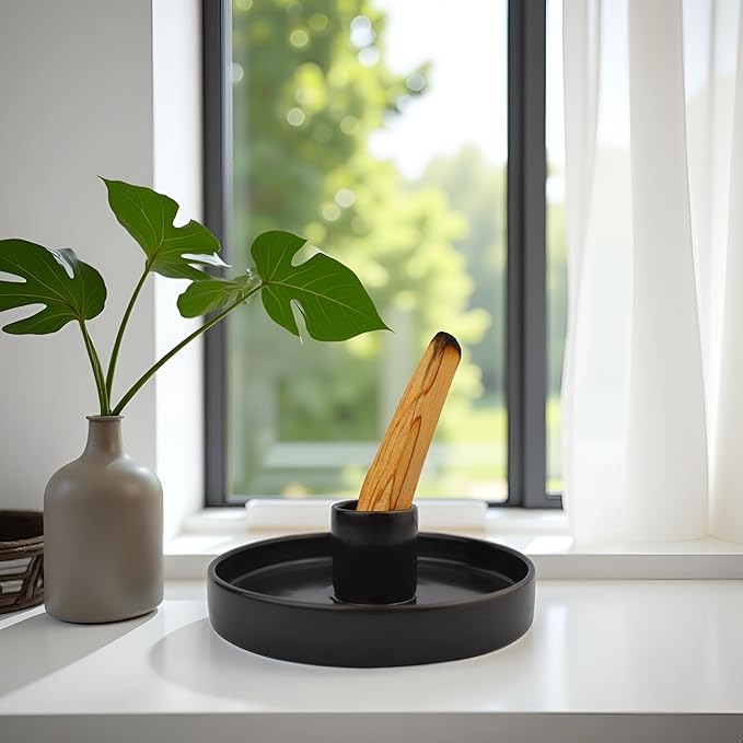 Palo Santo Stick Holder, Small Modern Palo Santo Holder, Ceramic Black Incense Holder for Wood Sticks, Candle Holder for Meditation Decor, Energy Cleansing&Healing, Cone Incense Holder