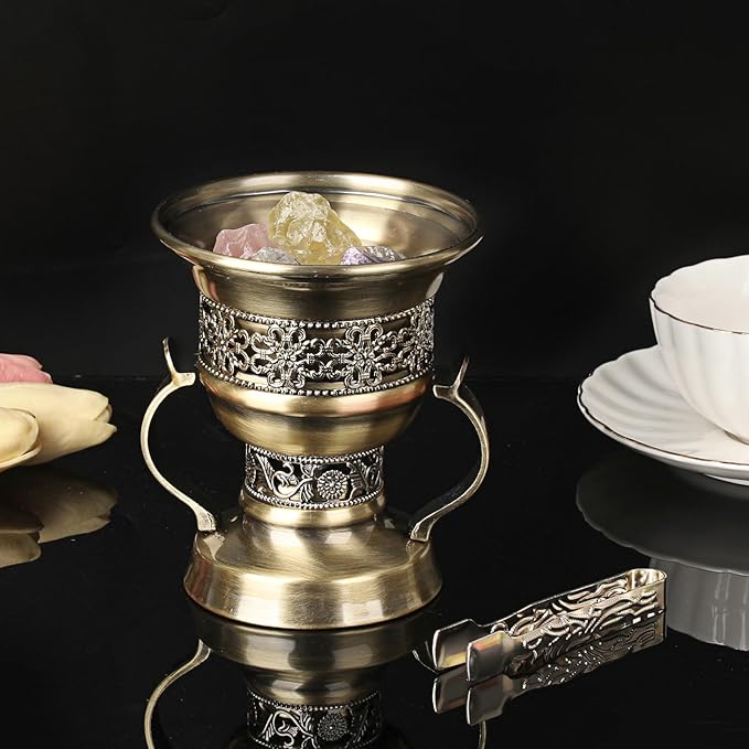 JUXYES Vintage Incense Burner Holder with Ash Catchers and Tongs, Metal Censer Antique Charcoal insencents Burner Zinc Alloy Spiritual Aromatherapy Yoga Meditation Retro Home Decoration