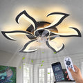 Dalouguan 32" Black Modern Ceiling Fan with Lights Remote Control, 6 Speeds 3 Light Color Low Profile Flush Mount Ceiling Fan for Kitchen Bedroom