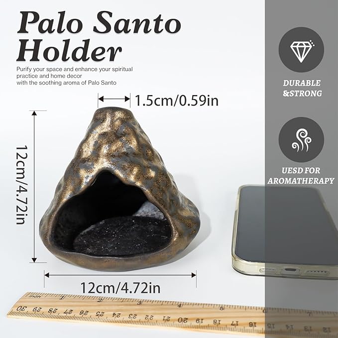 MOUGIGI Black Gold Palo Santo Incense Burner-Unique Zongzi-Shaped Clay Smudge Bowl for Sage,Copal, and Stick Incense-Mini Chiminea for Zen Meditation,Yoga,Altar,Aromatherapy & Energy Cleansing Decor