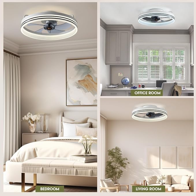 LUDOMIDE Smart Ceiling Fan with Lights, Alexa/Google Assistant/APP Control, 20" Low Profile Fan with 6 Speeds, Bedroom, Living Room, Patio