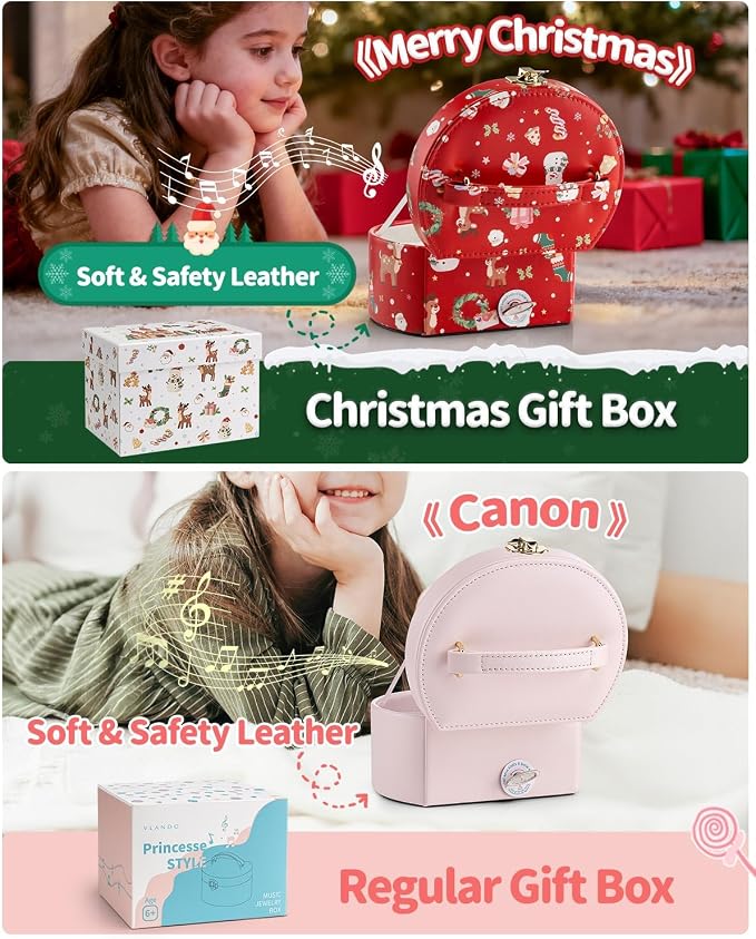 VLANDO Gifts for Girl, Musical Jewelry Box for Girls, Small Kid Music Box with Ballerina, Gifts for Christmas Girls Kids - Christmas White