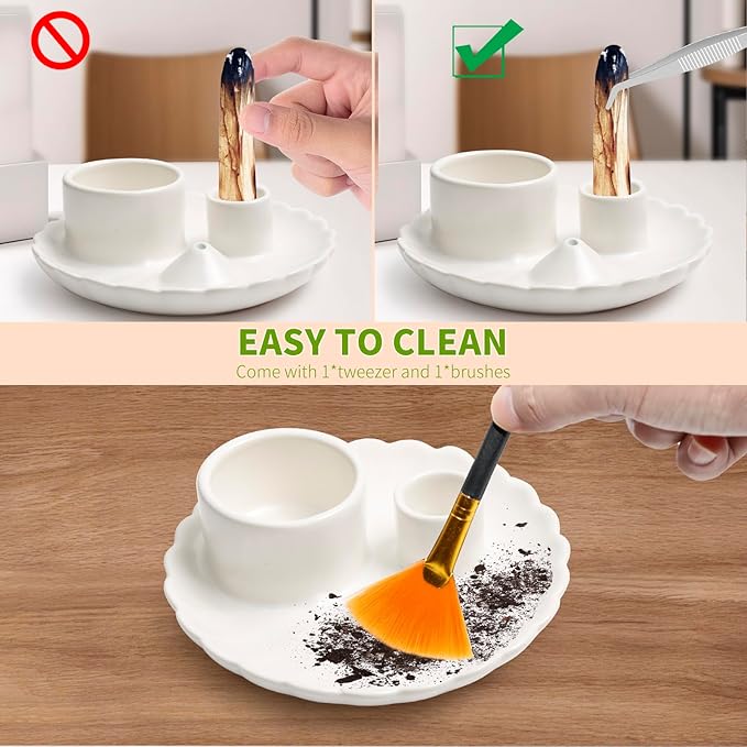 Palo Santo Sticks Holder, 4 in 1 Incense and Candle Holder for Burning Sage and Sticks for Burning, Ash Catcher Tray for Meditation Yoga Room (White)