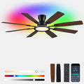 Ayaoty Ceiling Fans with Lights -60in Flush Mount Ceiling Fan with RGB Dimmable, 3CCT 6 Wind Speeds and Reversible Quiet Motor, Low Profile RGB Fan Light for Modern Indoor, Party - Brown