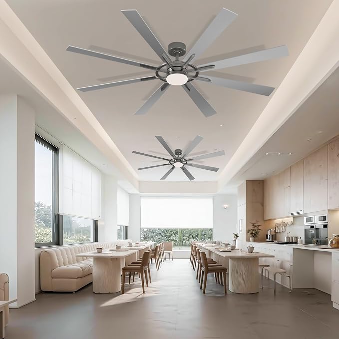 72 Inch Smart Ceiling Fan with Light and Remote, Silver Ceiling Fan with Quiet Reversible DC Motor, Compatible with Alexa/Google/APP, 3CCT Dimmable Large Indoor/Outdoor Ceiling Fans for Patio