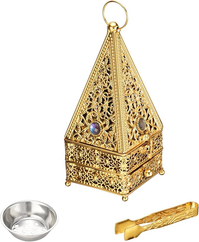 Decorative Palm Tree Incense Burner, Gold Metal Design (Gold-A11)