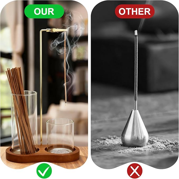 2 in 1 Incense Holder for Sticks, Anti-Ash Flying Incense Burner with Glass Ash Catcher and Incense Sticks Organizer for Meditation Yoga Spa Home Decor