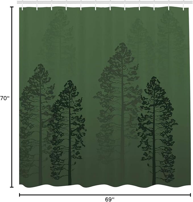 Ambesonne Country Shower Curtain, Pine Trees in The Forest on Foggy Seem Ombre Backdrop Wildlife Adventure Artwork, Cloth Fabric Bathroom Decor Set with Hooks, 69" W x 70" L, Forest Green