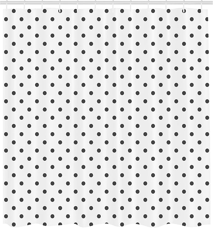 Ambesonne Abstract Shower Curtain, Vintage Polka Dots Pattern Nostalgic Girls Design Round Spots, Cloth Fabric Bathroom Decor Set with Hooks, 69" W x 70" L, Dark Grey and White