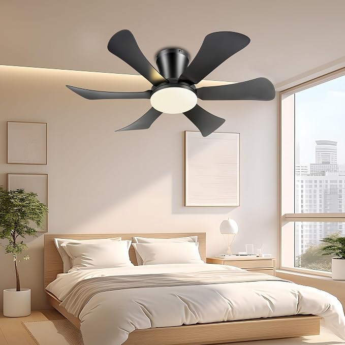 GJeg Ceiling Fans with Lights,36" Low Profile Ceiling Fan with Light and Remote Control,Flush Mount, Reversible, Dimmable, Noiseless, Black Ceiling Fan for Bedroom