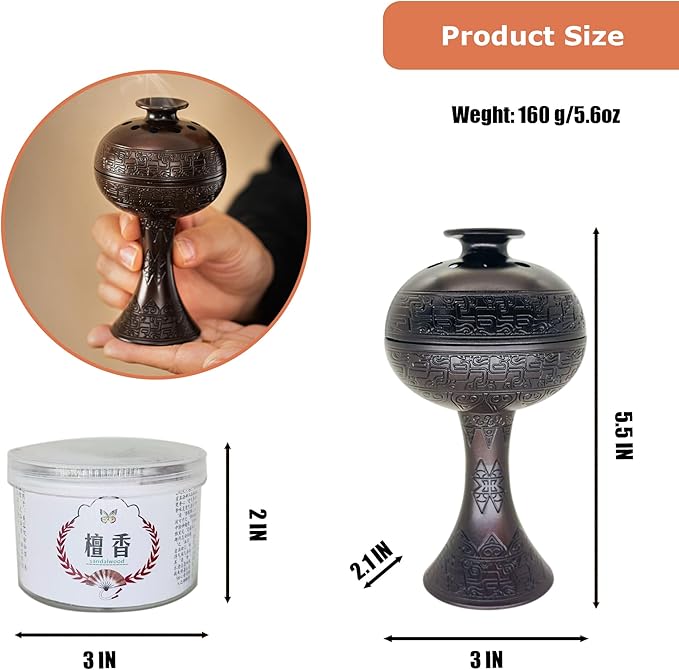 Chinese Incense Burner-Han Pantterned Plum Design, Antique Bronze Alloy Coil Holder for Yoga, Meditation, Home Office Desk Decor, Artistic Ornament with Incense Coils (Coppery)