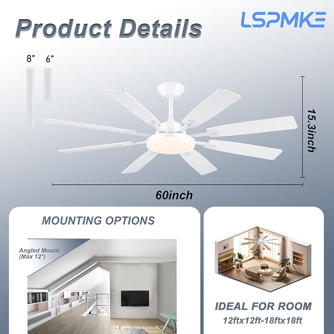 Ceiling Fan With Light & Remote Indoor/Outdoor Use 60 Inch White | Reversible DC Motor,3CCT, Dimmable, Timer, Noiseless,Ceiling Fan for Bedroom Living Room
