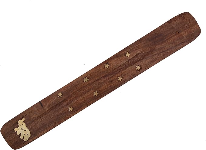 ® Wooden Incense Burner Flat Ash Catcher Assorted Designs with Brass Inlay (6)
