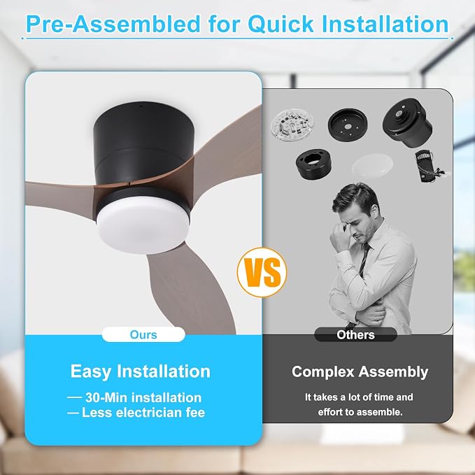 Depuley Flush Mount Ceiling Fan: 42-Inch Black Ceiling Fans with Lights for Bedroom Indoor Outdoor - Low Profile Ceiling Fans with Remote Control 24W 3CCT Dimmable 3 Reversible Walnut Blades 6 Speeds