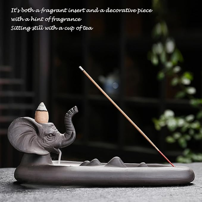 Elephant Incense Holder - Ceramic Incense Burner for Sticks & Cones, Aromatherapy, Yoga, Meditation - Home Desk Decor, Gift for Relaxation & Spiritual Wellness