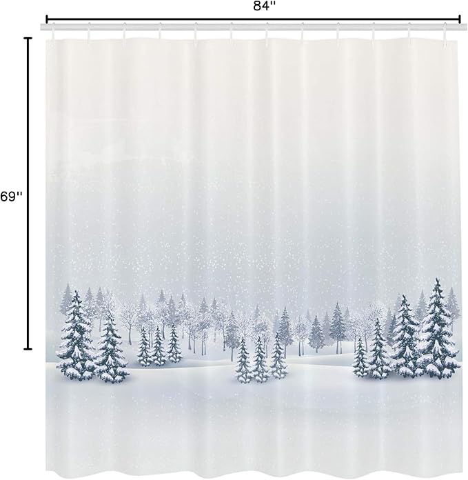 Ambesonne Winter Shower Curtain, Cold Season Scene in a Park Trees Foggy Misty Blurry Ice Freezing Weather Image, Cloth Fabric Bathroom Decor Set with Hooks, 69" W x 84" L, White
