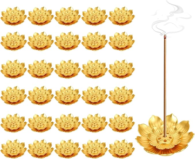 30 Pcs Diwali Gifts Bulk, Lotus Incense Holder, Indian Return Gifts for Pooja Bulk, Gold Lotus Incense Sticks Holder
