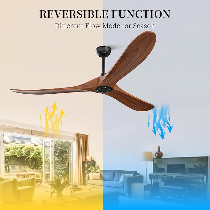 Obabala Ceiling Fan no Light,70 inch Outdoor Ceiling Fan Without Lights for Patios, 3 Blade Solid Wooden Large Propeller Ceiling Fans with Remote for Farmhouse Outside Kitchen Gazebo Indoor