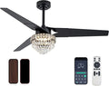 Chandelier Ceiling Fans With Lights And Remote, Chandelier Fan Ceiling,Crystal Ceiling Fan Fandelier With Lights,6 Speed 3 Timer Quiet Ceiling With Fans For Living Room Bedroom (Black, 52 In'ch)