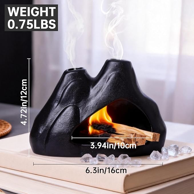 Ceramic Palo Santo Incense Holder. A Mini Chimney for Burning Palo Santo Incense and Sage, Incense Burner, Mountain-Shaped Burner, Home Decor Incense Burner for Yoga Meditation Rooms.