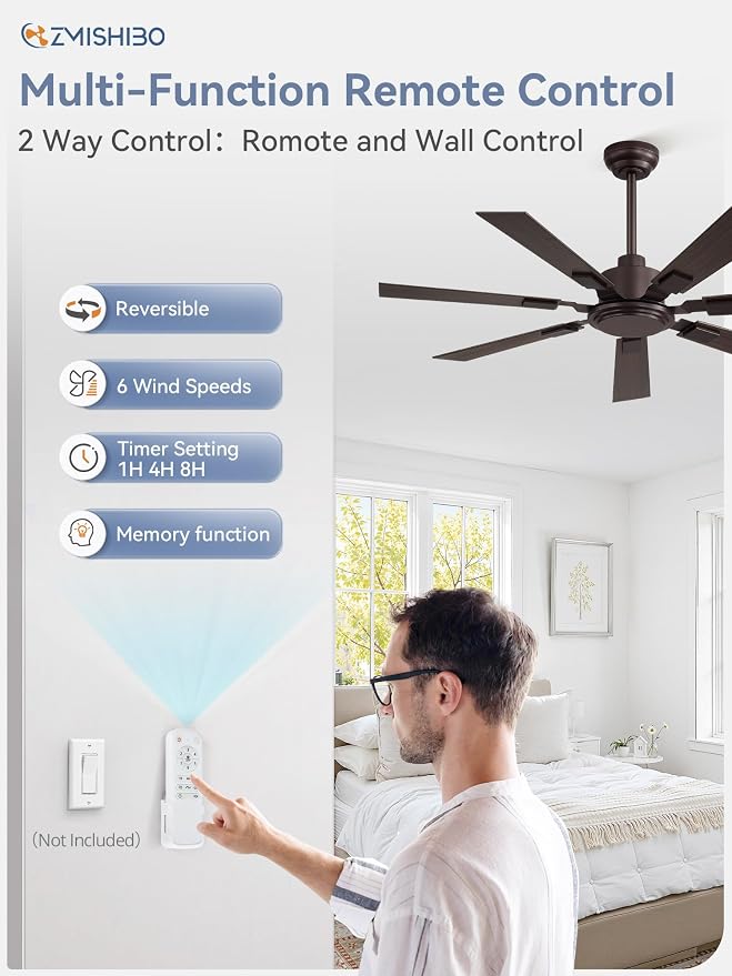 ZMISHIBO 52“ Ceiling Fans No Light with Remote, Bronze Farmhouse Ceiling Fan Without Light, Quiet Reversible DC Motor 6 Speeds, 7 Blades Indoor/Outdoor Ceiling Fan for Living Room Bedroom Patio Garage