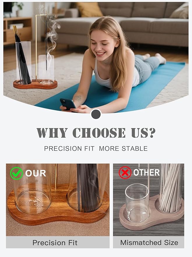 2 in 1 Incense Holder, Glass Incense Holder for Sticks, Anti-Ash Incense Burner with Removable Ash Catcher and Incense Storage for Yoga Meditation Spa Home Decor (Size A)