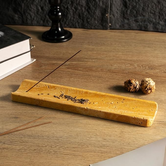 Koville Marble Incense Holder, Incense Holder for Sticks, Incense Sticks Holder Ash Catcher for Meditation Yoga SPA, Natural Stone Incense Burner, Home Table Decor (Yellow)
