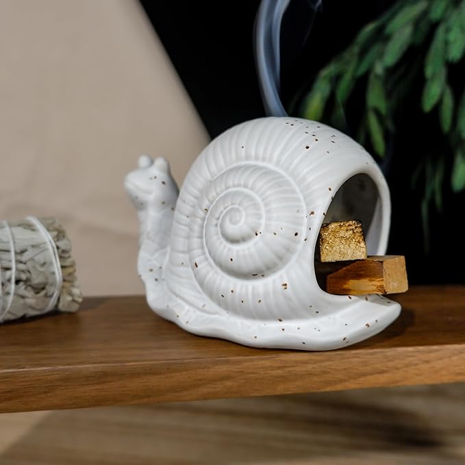 MOUGIGI White Ceramic Snail Palo Santo Holder & Modern Chiminea Incense Burner - Elegant Cone Burner for Palo Santo Sticks & Sage - Perfect for Energy Cleansing, Yoga, Meditation, Zen Decor, Altar