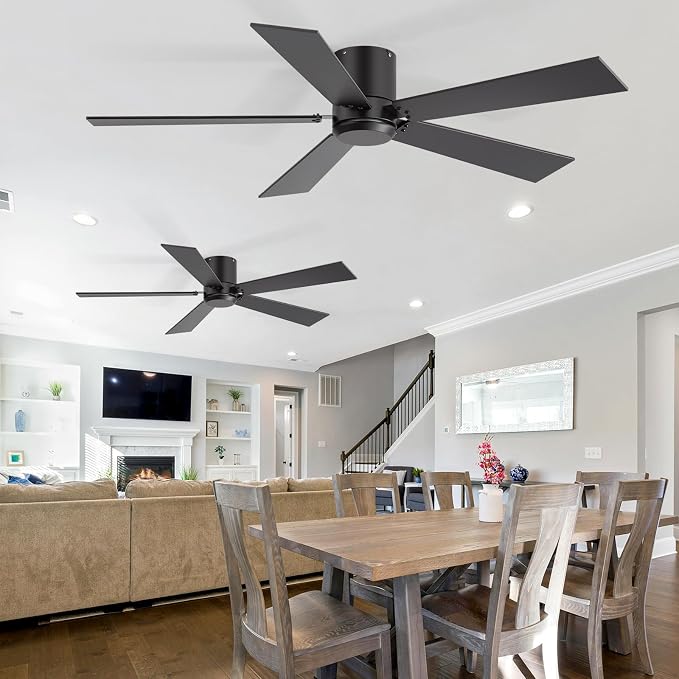 ZYD 2 Pack Ceiling Fan No Light, 42 inch Black Ceiling Fan with Light and Remote Control, Quiet Reversible DC Motor, Noiseless, Ceiling Fan for Bedroom, Farmhouse, Indoor/Outdoor Use