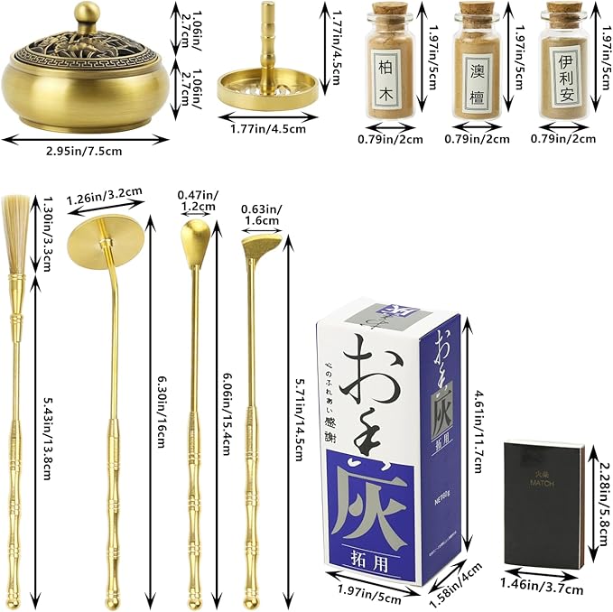 Incense Burner Kit, Incense Burner & Incense Powder Burner for DIY Incense Making Kit, Home Fragrance Holder for Aromatherapy, Meditation, Yoga(Brass Lotus Cover)