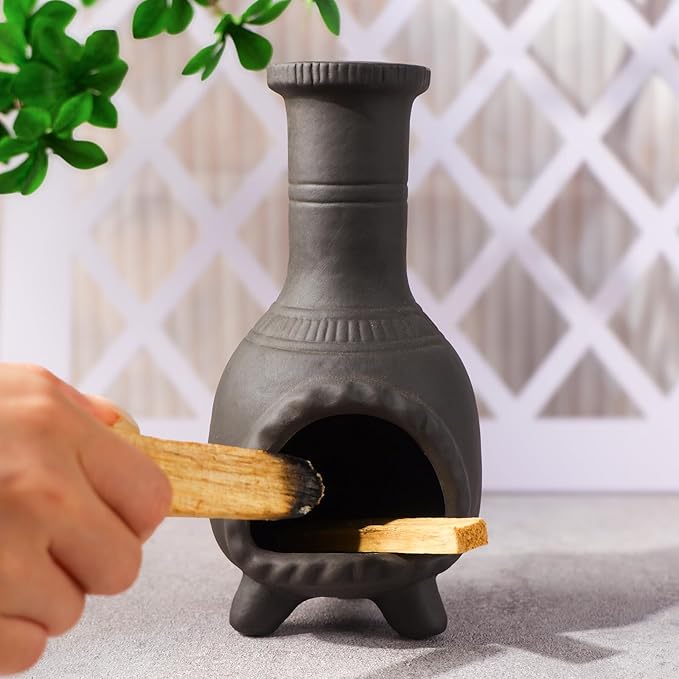 MOUGIGI Handcrafted Palo Santo Burner–Mexican Style Clay Incense Dish for Aromatherapy and Stress Relief–Compatible with Wood Sticks, Sage,Cone Incense–Mini Home Altar with Unique Chimney Design