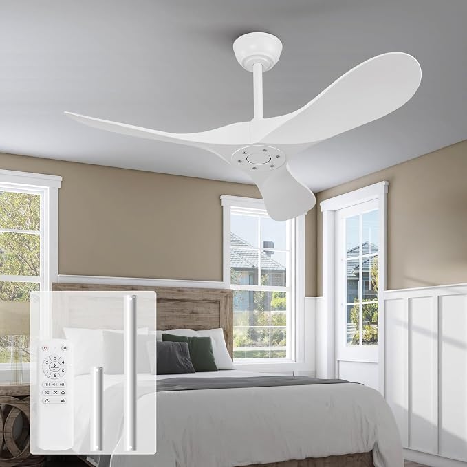KBZZ 42 Inch White Ceiling Fan without Light,6 Speeds,Reversible Silent DC Motor,Modern Ceiling Fan no Light with Remote for Indoor Outdoor Farmhouse Office Patios(Not Solid Wood)