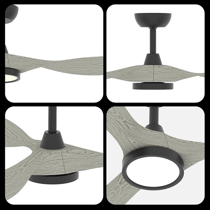 Roomratv Ceiling Fans with Lights and Remote Control,Quiet Noiseless Reversible DC Motor,6 Speeds,Timers, 3 CCT, Indoor Use, Plastic Blades,52 Inch White Oak Modern Ceiling Fan for Living Room