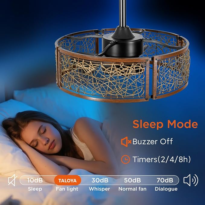 TALOYA 20 Inch Caged Ceiling Fans with Lights Chandelier Remote Control Flush Mount Low Profile for Bedroom Living Room Patio,Reversible,Buzzer Mute,Dimmable Led Light Included,Fandelier,Black Walnut