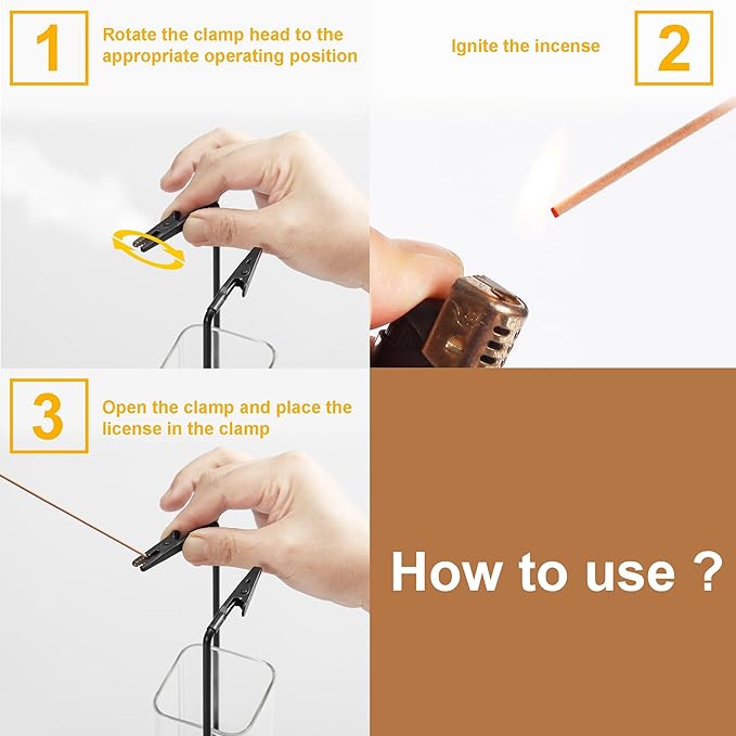 Incense Burner Holder for Sticks, [New Upgraded-Two Black Clip] Upside Down Incense Burner with Removable Glass Ash Catcher Anti-Ash Flying