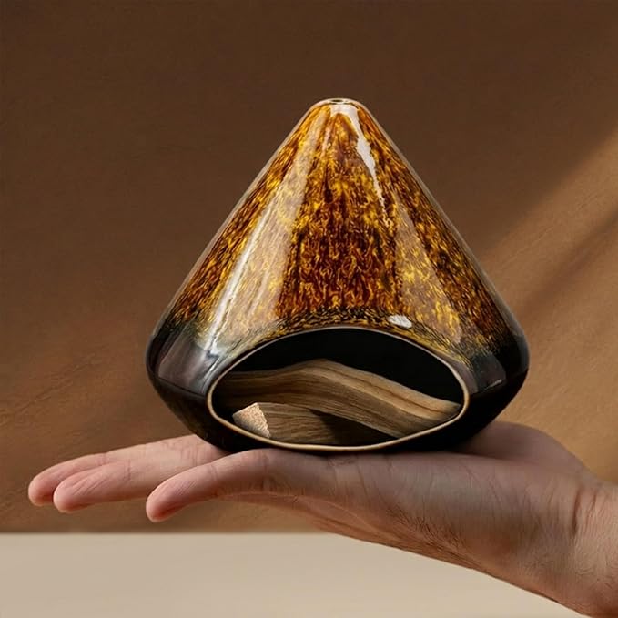 Handcrafted Ceramic Palo Santo Holder –Artistic Incense Burner for Meditation, Mindfulness & Zen Home Decor – Wabi-Sabi Style Cone Sculpture, Relaxation & Aromatherapy-Gift for Yoga (Brown)