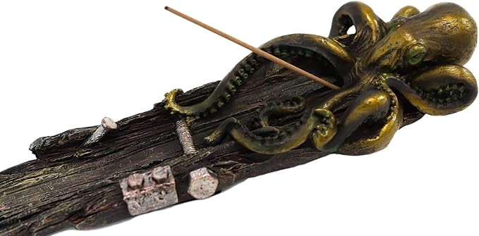 Ebros Nautical Ocean Marine Octopus On Castaway Shipwreck Wooden Deck Incense Stick Burner Holder Resin Statue Sea Kraken Giant Octopuses Themed Decorative Figurine