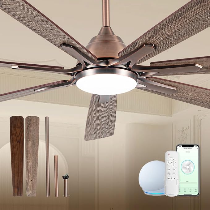 72 Inch Smart Ceiling Fan with Lights,Oil Rubbed Bronze Fan for Indoor Use | ETL-Listed with Quiet DC Motor,Alexa Controls,Up To 8256 CFM High Airflow,Timer,Dual Finish 7 Blades For Outdoor Covered