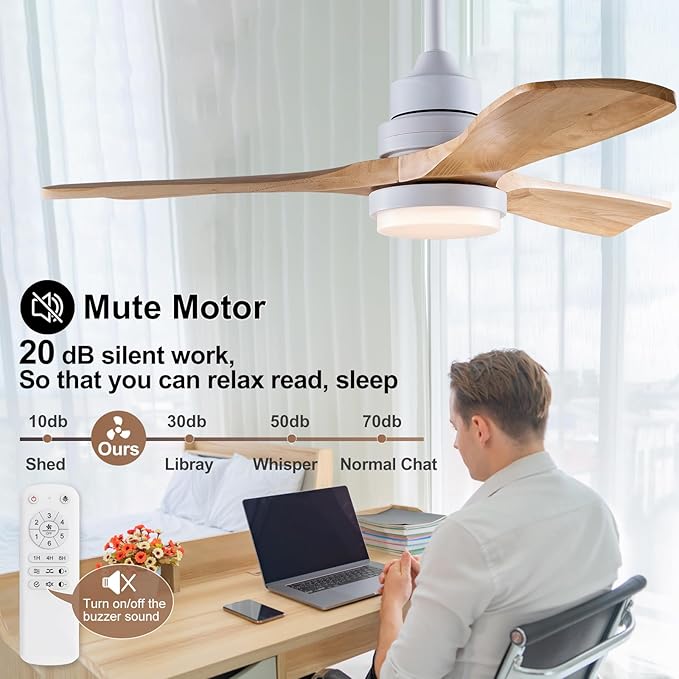 42 Inch White Ceiling Fans with Lights and Remote,Dimmable LED Light,Quite Reversible DC Motor,Memory Function,Modern Solid Wood Indoor Outdoor Ceiling Fan with Light for Farmhouse Bedroom Patio